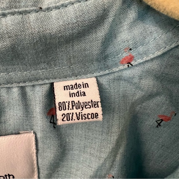 Paper Denim & Cloth Blue Mini Flamingo Print Button Down Novelty Shirt- Size 2X - Picture 6 of 12